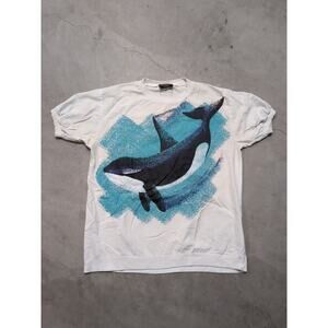 VTG 80s Sunbelt Whale Shirt Mens M-L USA Made Florida Miami Beige